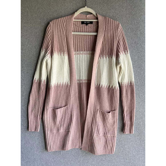 Chloe and Jasmine Open Front Cardigan Pink and White Womens Size M - Picture 1 of 3